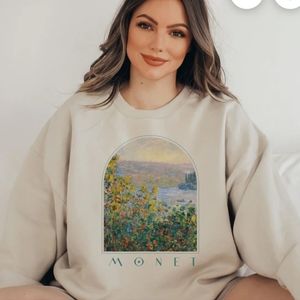 Graphic oversized sweatshirt monet art women size small tan sand color vintage